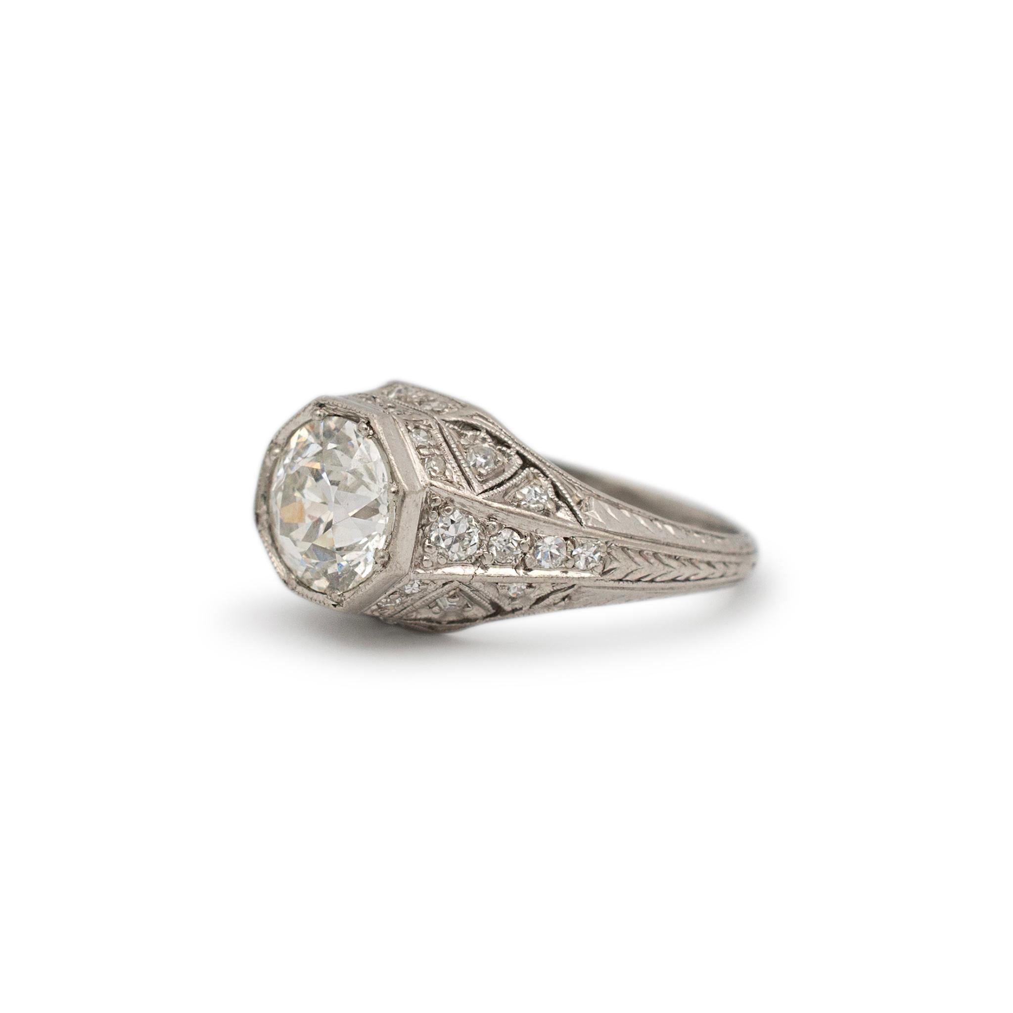 Old European Cut Ladies Antique Art Deco 1.71CT Gia Filigreed Diamond Engagement Ring For Sale