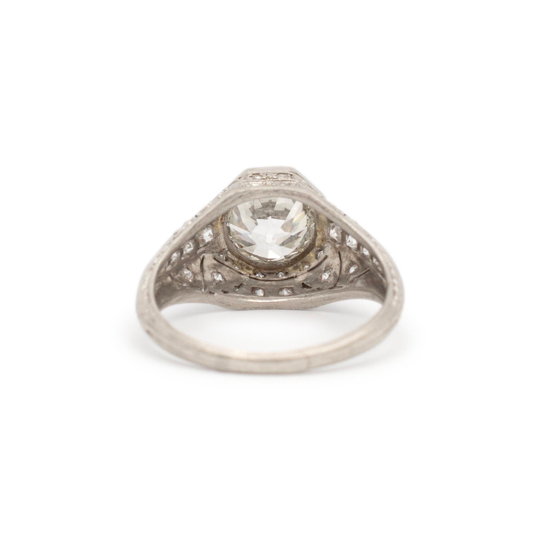 Women's Ladies Antique Art Deco 1.71CT Gia Filigreed Diamond Engagement Ring For Sale