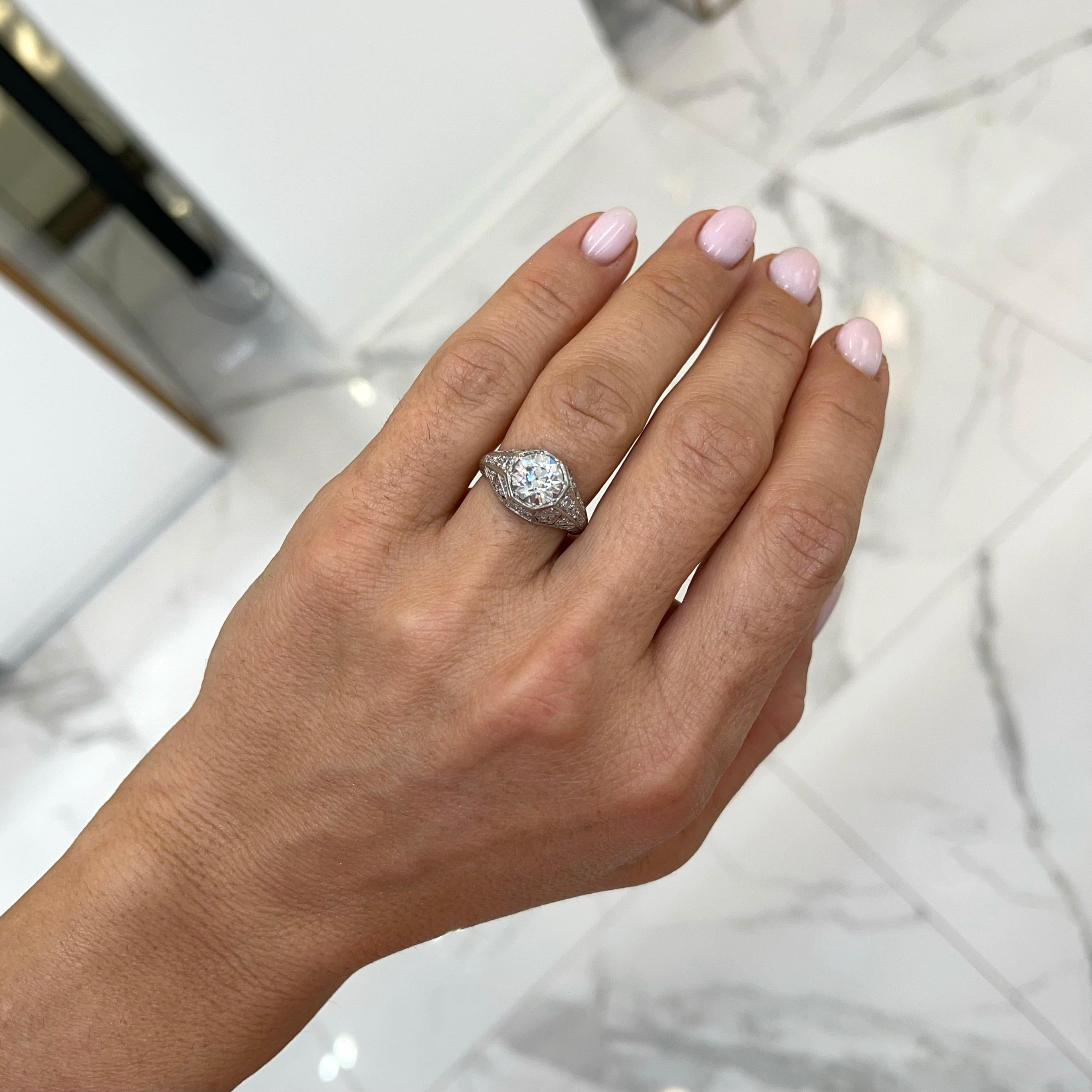 Ladies Antique Art Deco 1.71CT Gia Filigreed Diamond Engagement Ring For Sale 2