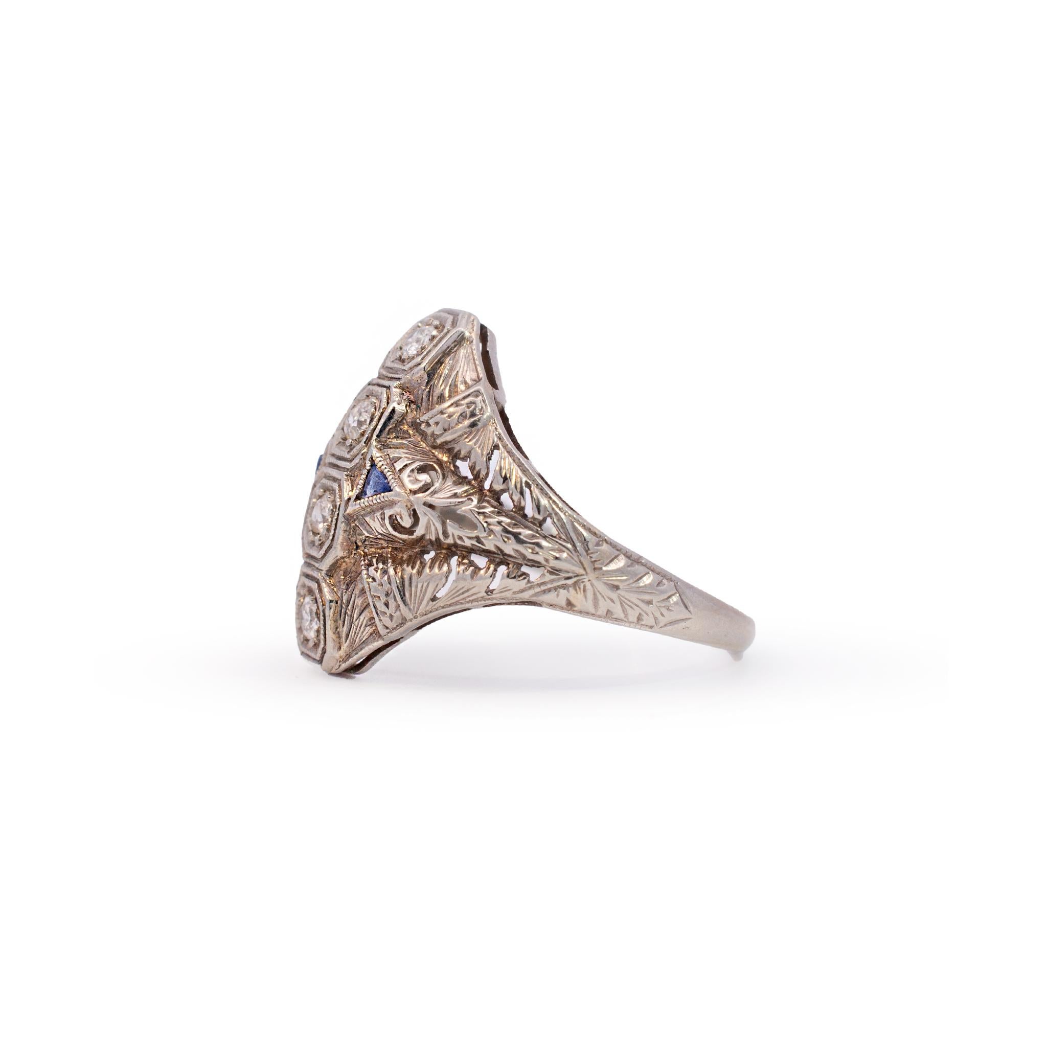 Old European Cut Ladies Antique Art Deco 18k White Gold Sapphires Diamond Ring For Sale