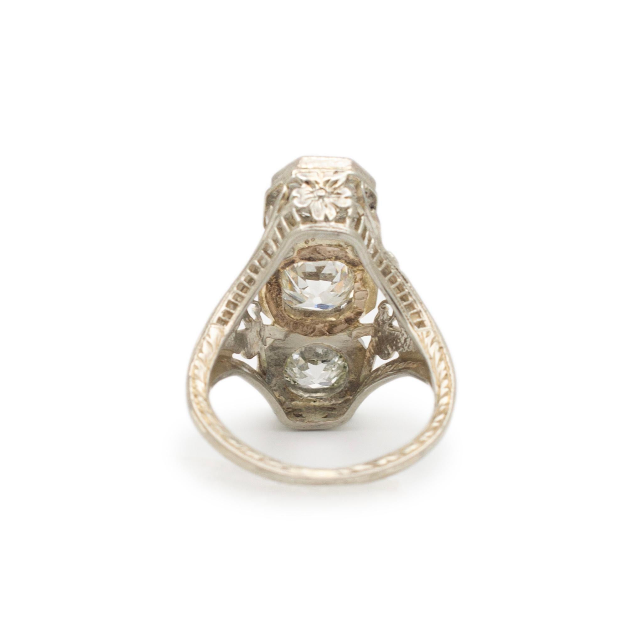 Women's Ladies Antique Art Deco 18K White Gold Three Stone Diamond Engagement  Ring