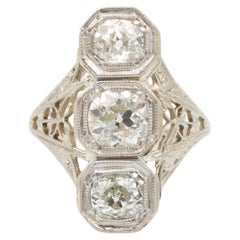 Ladies Antique Art Deco 18K White Gold Three Stone Diamond Engagement  Ring