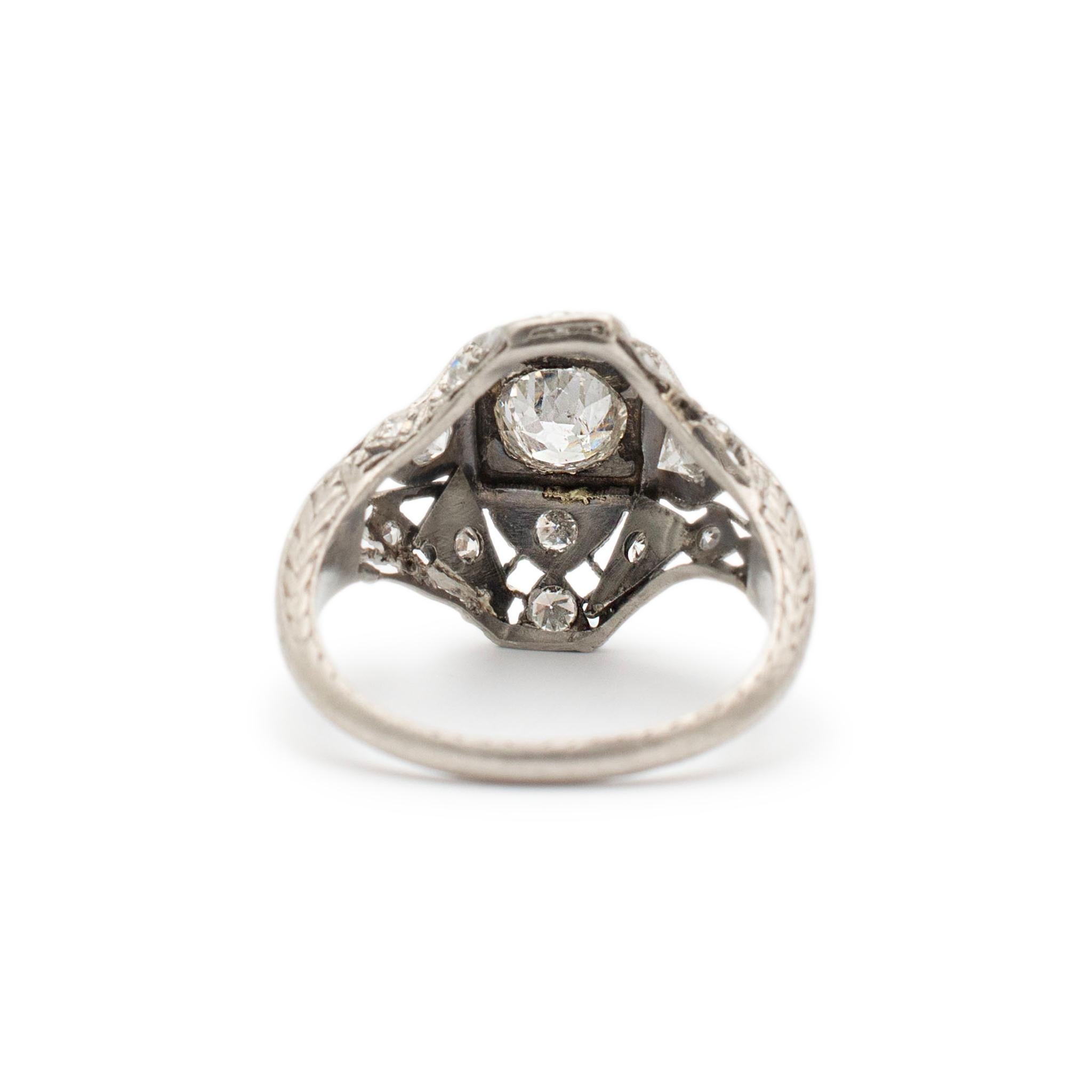 Women's Ladies Antique Art Deco Filigreed Platinum Old European Diamond Engagement Ring For Sale