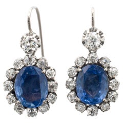 Ladies Vintage Art Deco Palladium&18K White Gold Sapphire Diamond Dangle Earring