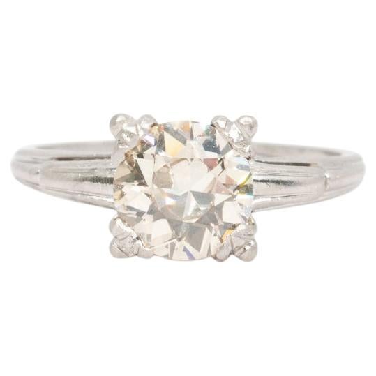Ladies Antique Art Deco Platinum 1.41ct Old European Diamond Engagement Ring