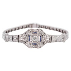 Ladies Antique Art Deco Platinum 3.46ct. Diamond Sapphire Cocktail Link Bracelet