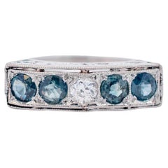 Ladies Antique Art Deco Platinum Diamond Sapphires Cocktail Ring