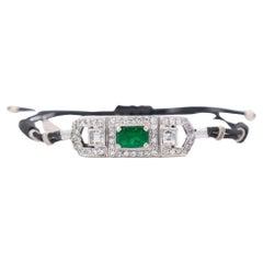 Ladies Antique Art Deco Platinum Emerald Diamond Charm with 18k White Gold