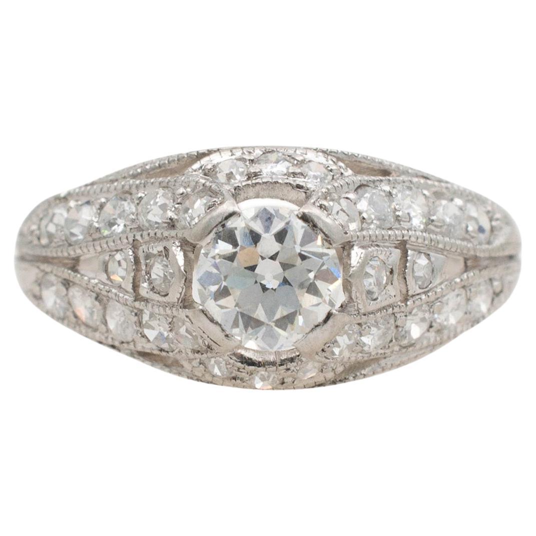 Ladies Antique Art Deco Platinum Filigree Diamond Engagement Ring