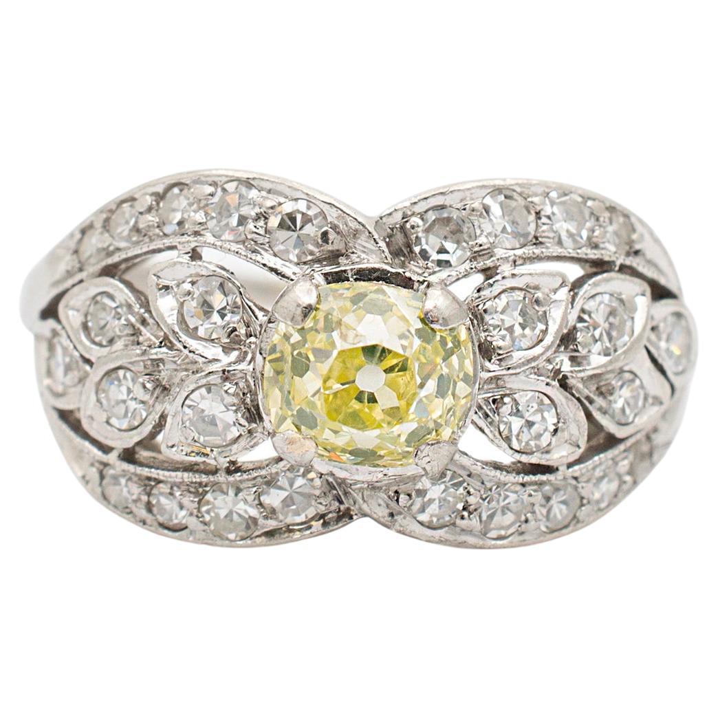 Ladies Antique Art Deco Platinum Filigreed Gia Diamond Cocktail Engagement Ring For Sale