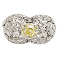 Ladies Antique Art Deco Platinum Filigreed Gia Diamond Cocktail Engagement Ring