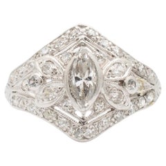 Ladies Antique Art Deco Platinum Filigreed Diamond Diamond Engagement Ring