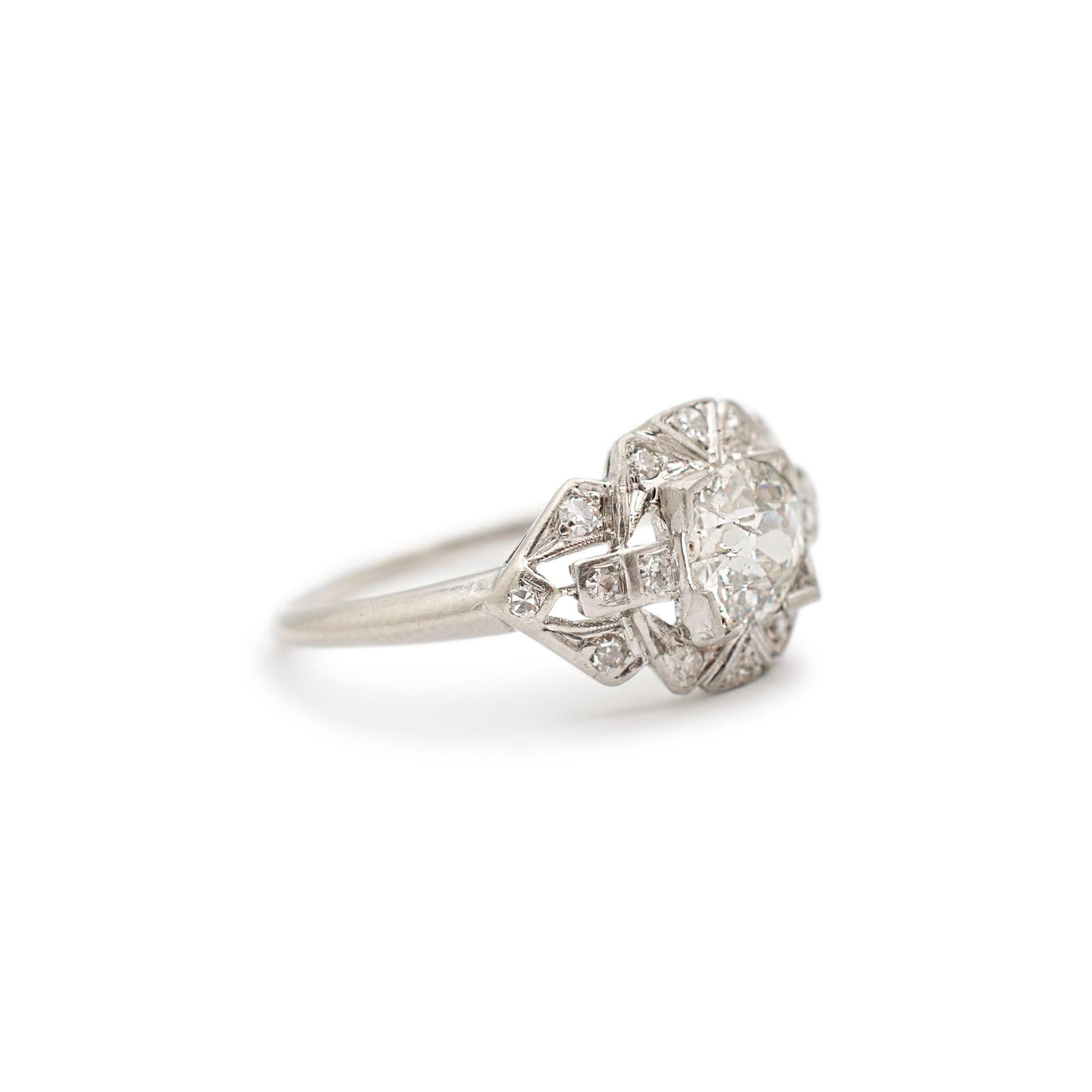 Old European Cut Ladies Antique Art Deco Platinum Old European Diamond Engagement Ring For Sale