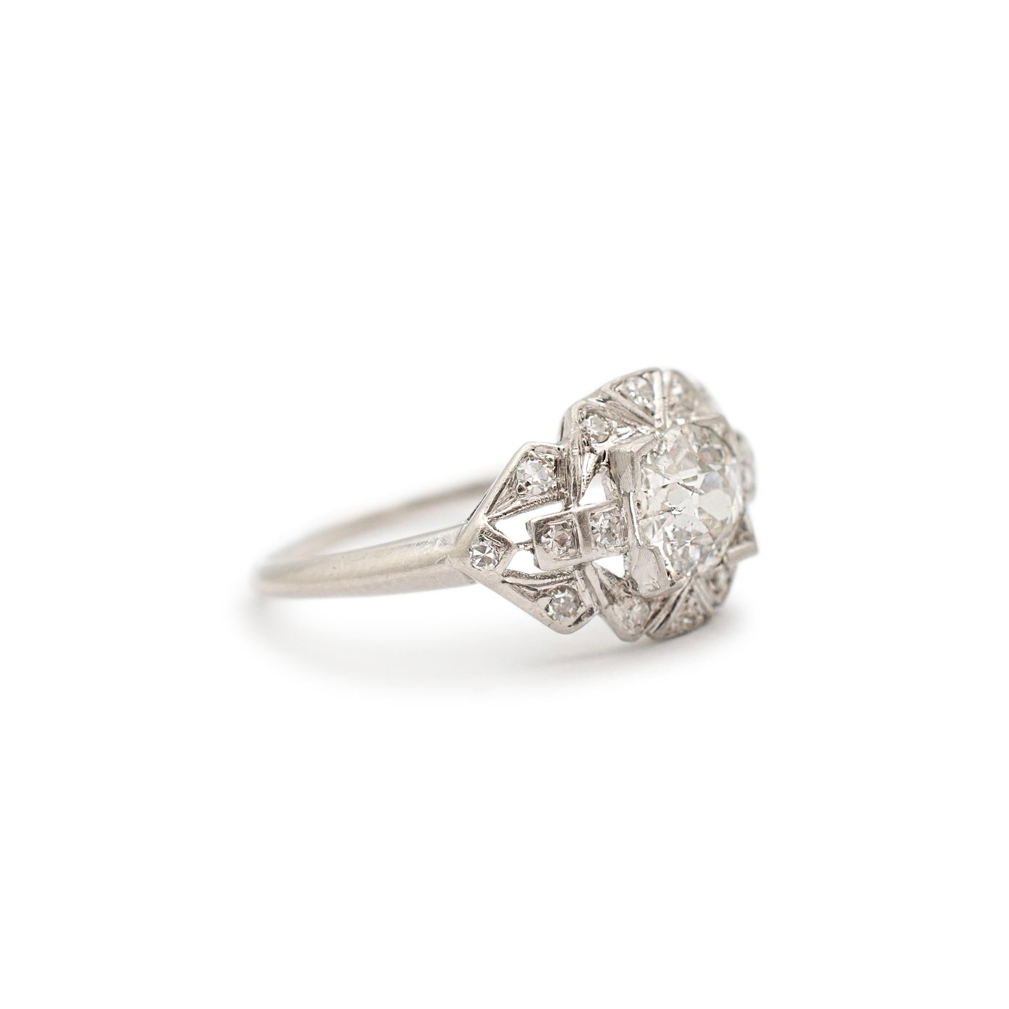 Art Déco Anello di fidanzamento con diamante europeo antico in platino Art Deco da donna