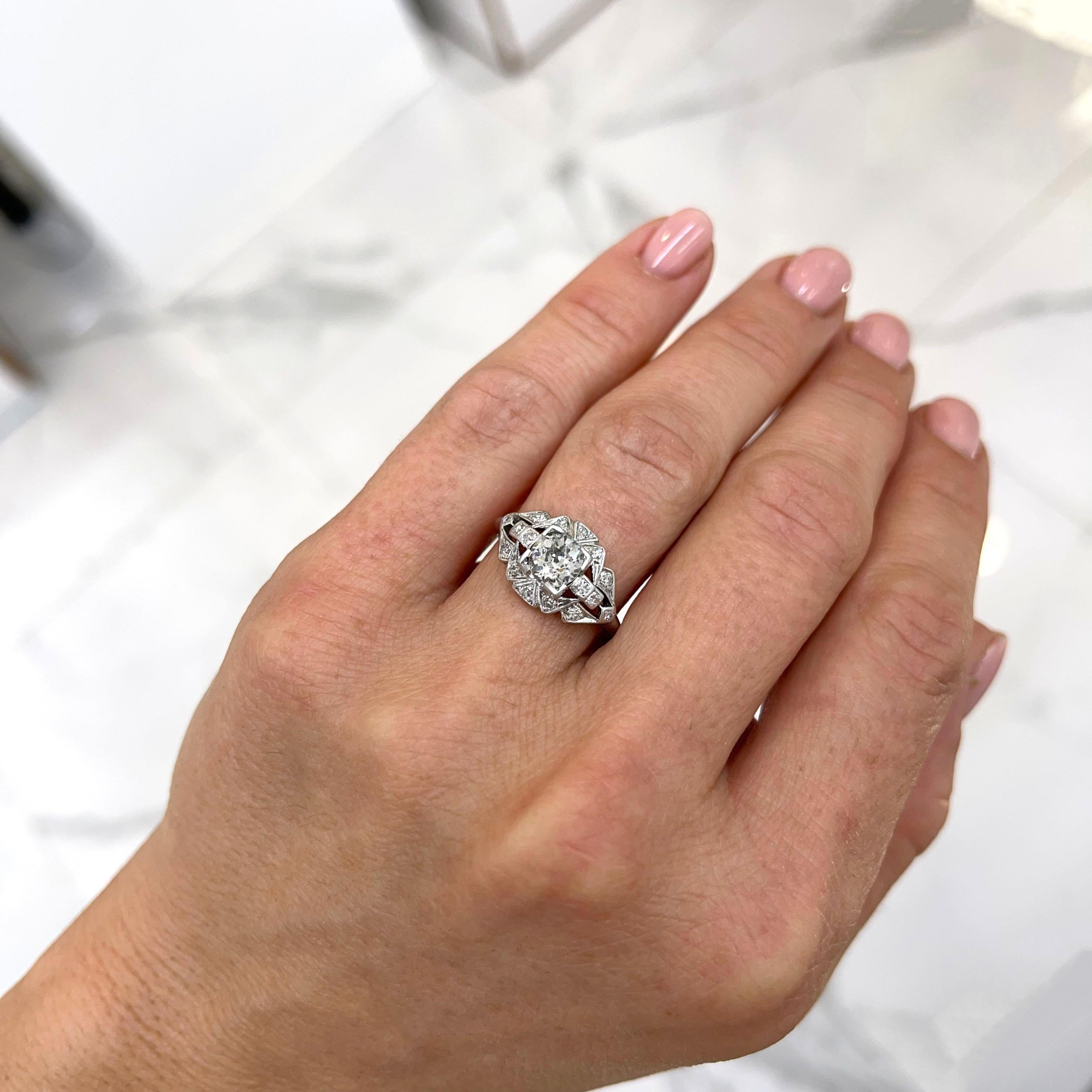 Ladies Antique Art Deco Platinum Old European Diamond Engagement Ring For Sale 1