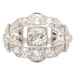Ladies Antique Art Deco Platinum Old European Diamond Engagement Ring