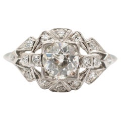 Damen-Verlobungsring aus Platin mit antikem, alteuropäischem Diamanten im Art déco-Stil