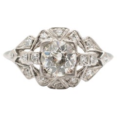 Anello di fidanzamento con diamante europeo antico in platino Art Deco da donna