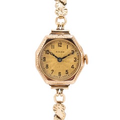 Ladies Antique Art Deco Rolex 9K Gold Telephone Dial Octagonal Manual Wind Watch
