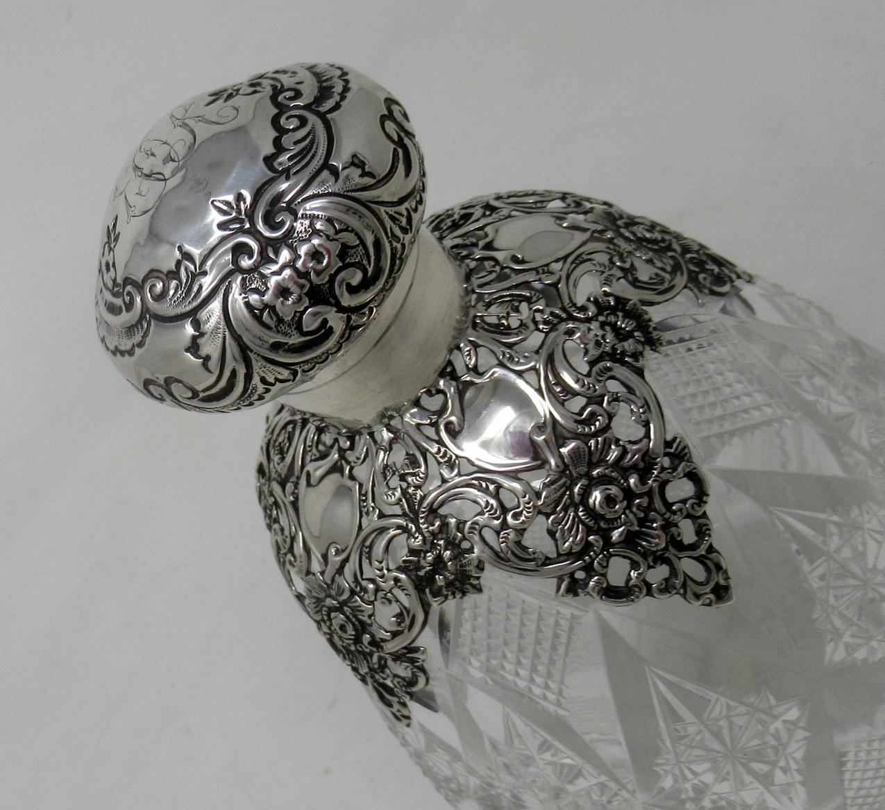 Ladies Antique English Cut Crystal Sterling Silver Scent Perfume Toilet Bottle 2
