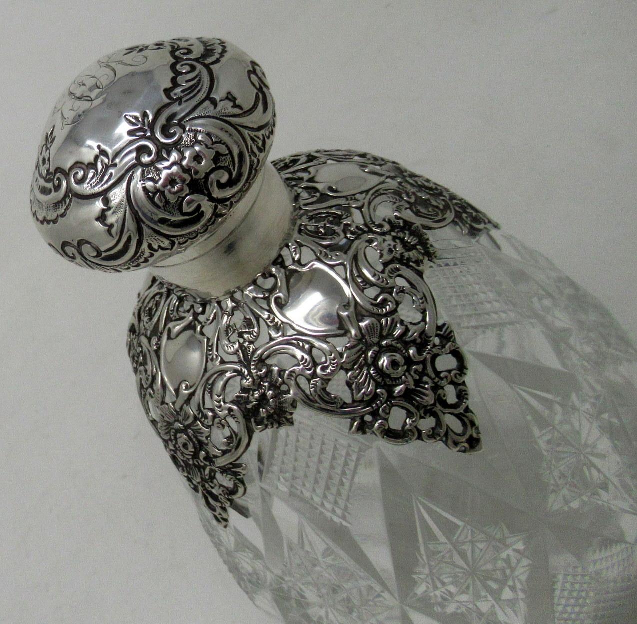 Ladies Antique English Cut Crystal Sterling Silver Scent Perfume Toilet Bottle 3