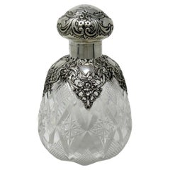 Ladies Antique English Cut Crystal Sterling Silver Scent Perfume Toilet Bottle