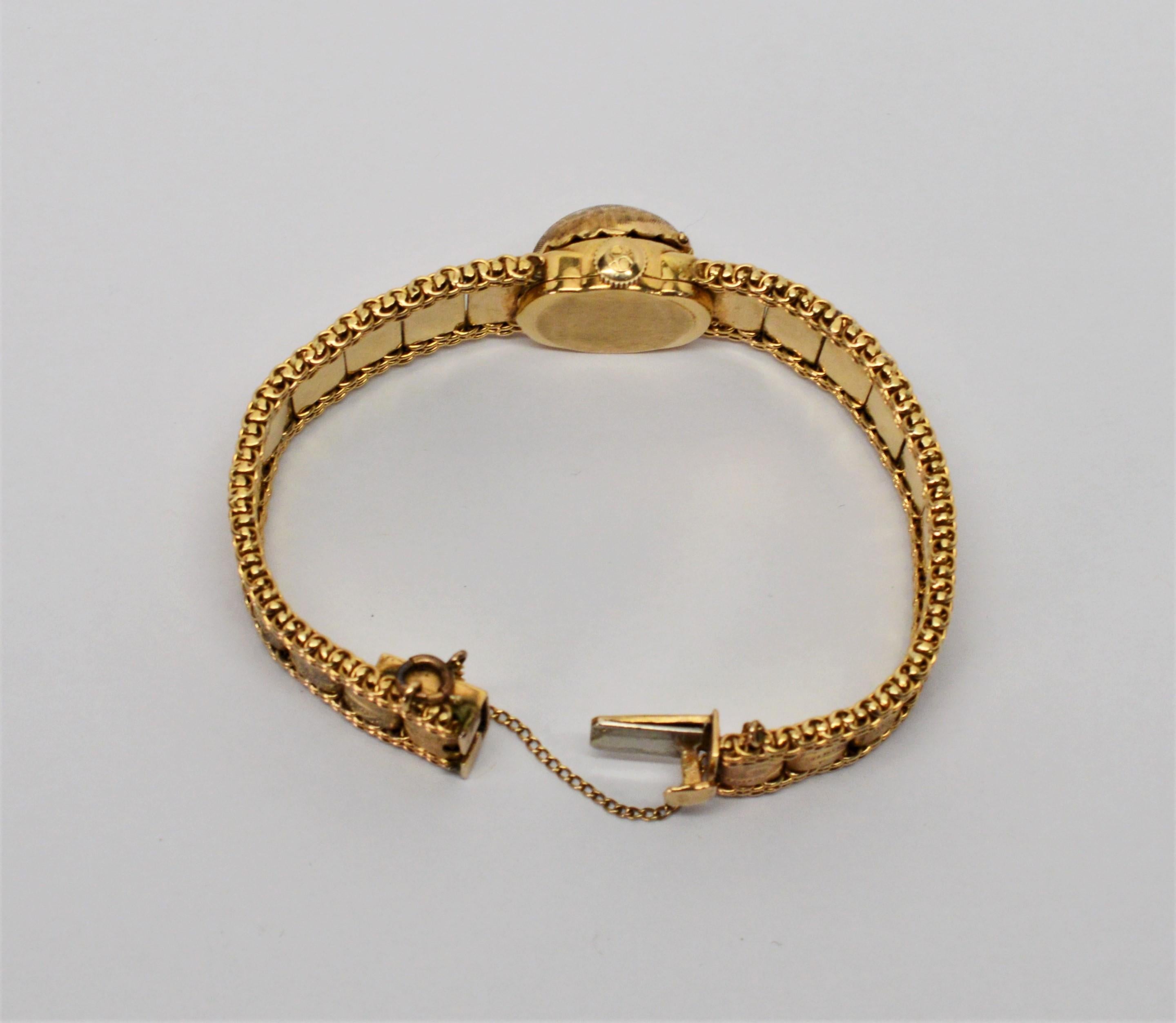 Women's Antique Engraved 14 Karat Yellow Gold Ladies Bracelet Watch For Sale