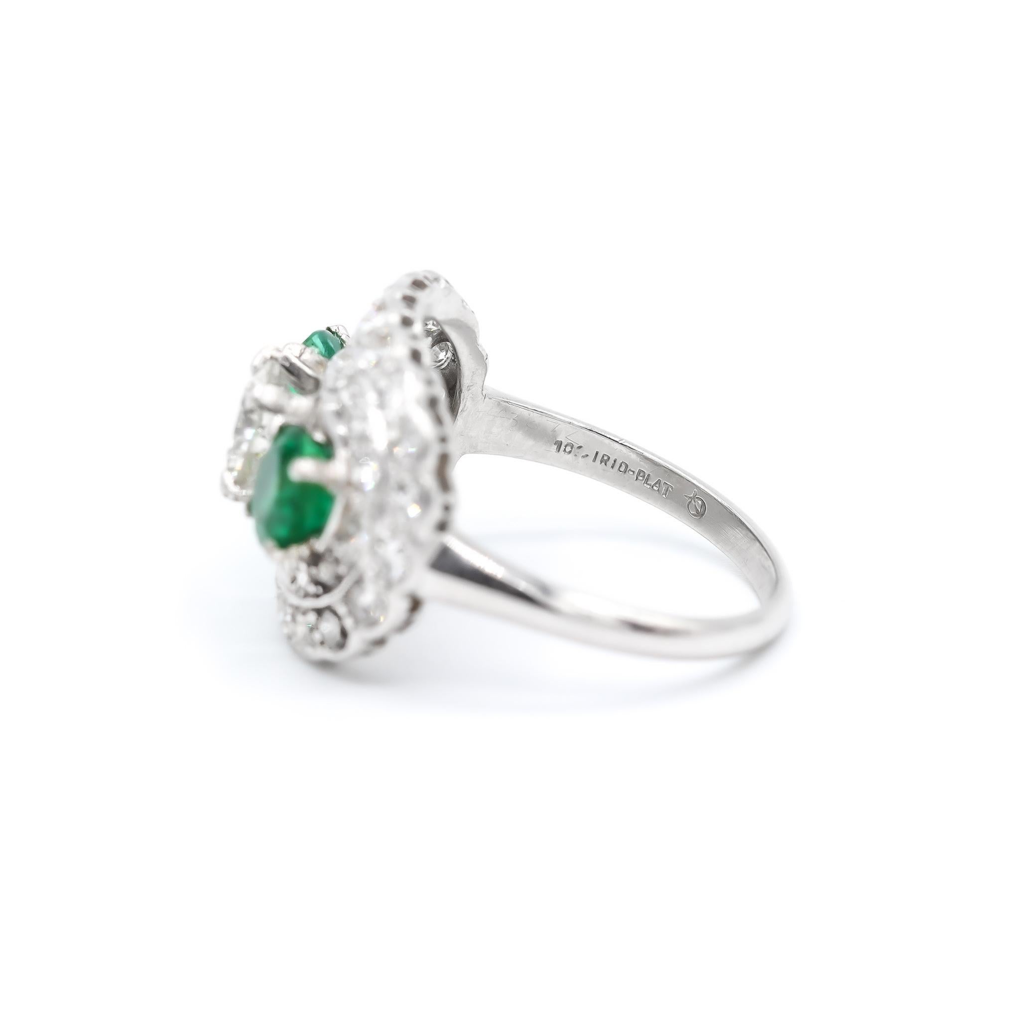 Art Deco Ladies Antique Platinum Diamonds And Emeralds Ring