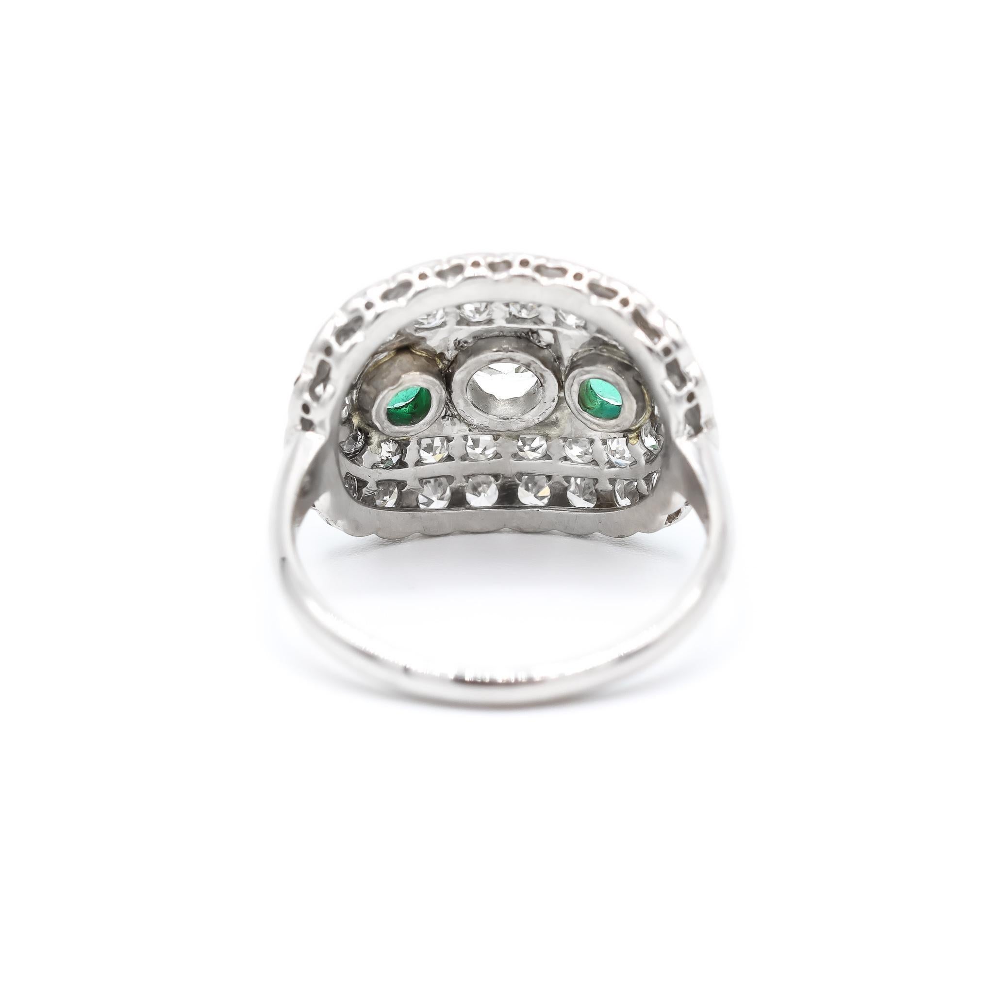 Old European Cut Ladies Antique Platinum Diamonds And Emeralds Ring