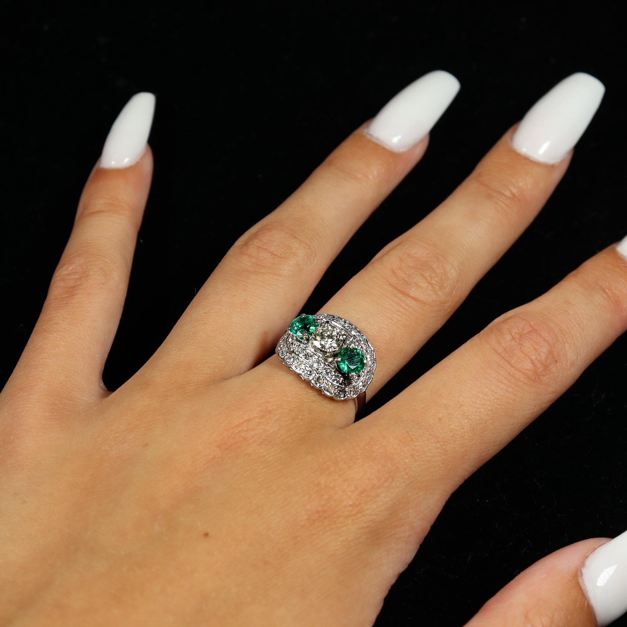 Ladies Antique Platinum Diamonds And Emeralds Ring 1