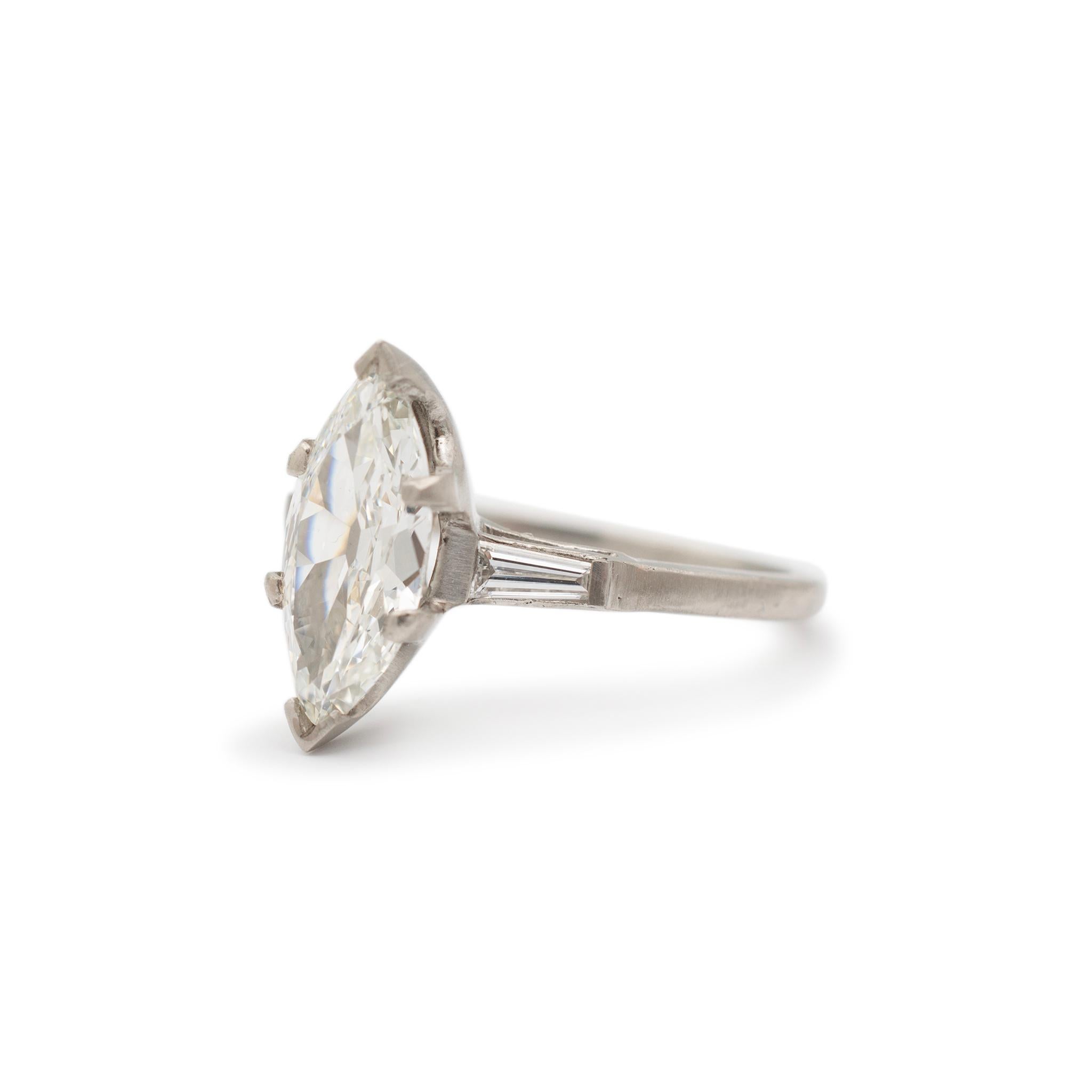 Marquise Cut Ladies Antique Platinum Gia 1.46CT Old Cut Marquise Diamond Engagement Ring