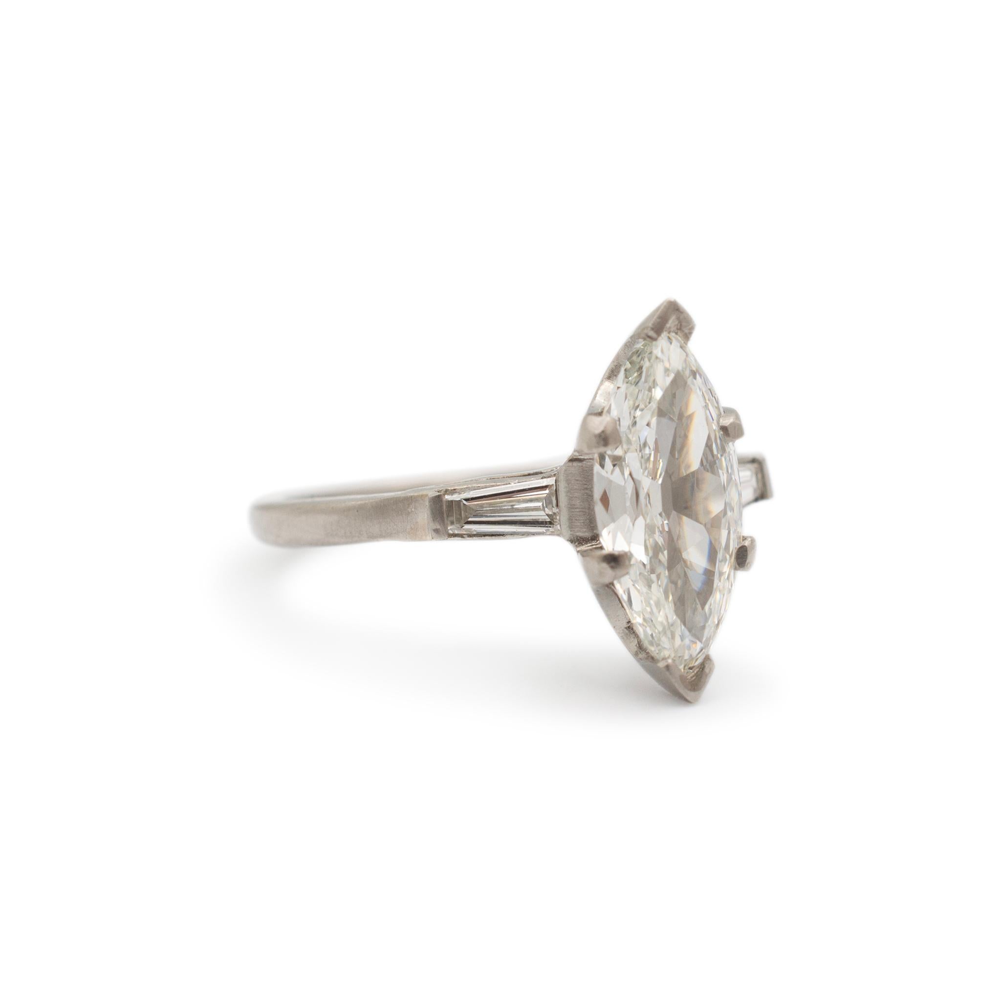 Ladies Antique Platinum Gia 1.46CT Old Cut Marquise Diamond Engagement Ring In Excellent Condition In Houston, TX