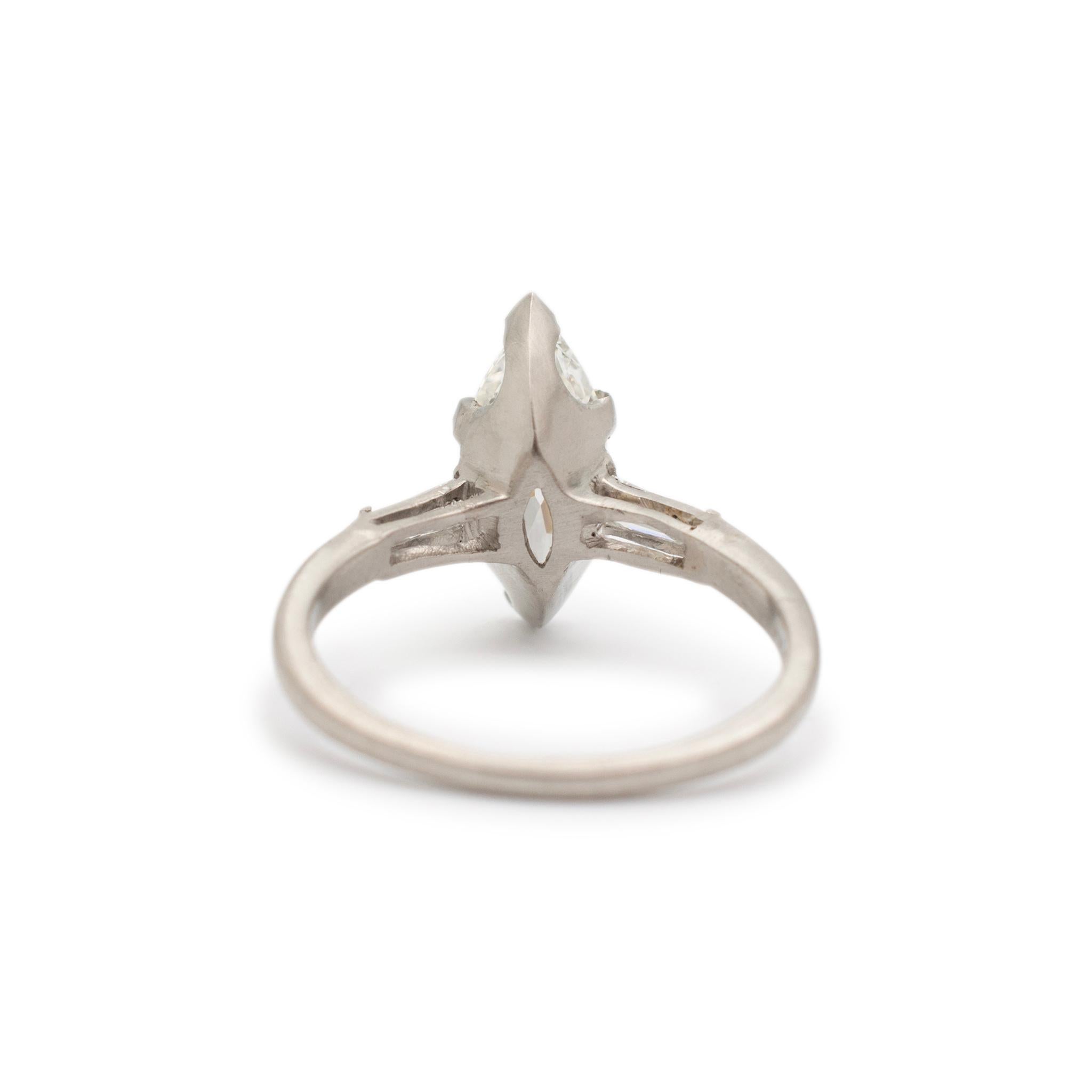 Women's Ladies Antique Platinum Gia 1.46CT Old Cut Marquise Diamond Engagement Ring