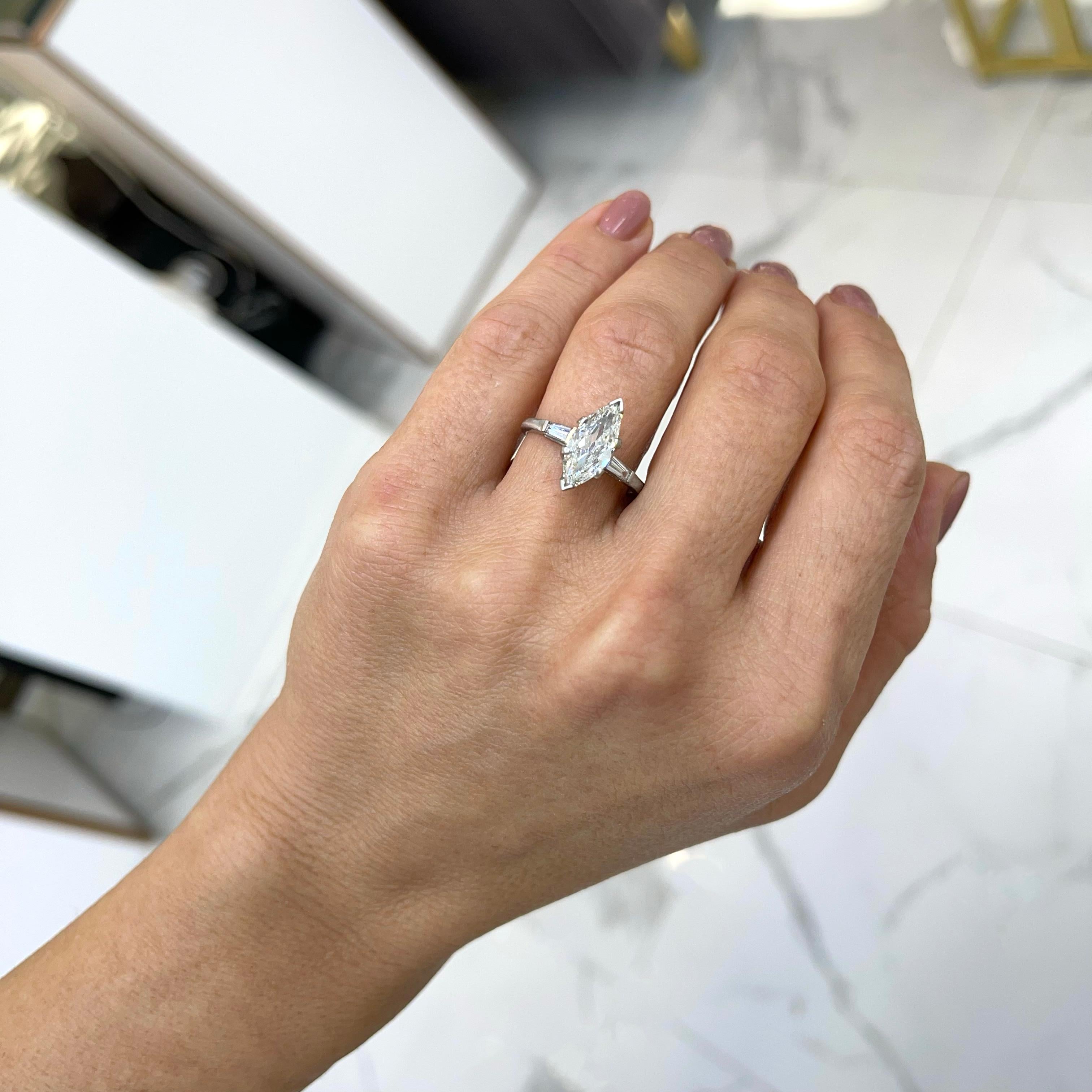 Ladies Antique Platinum Gia 1.46CT Old Cut Marquise Diamond Engagement Ring 2