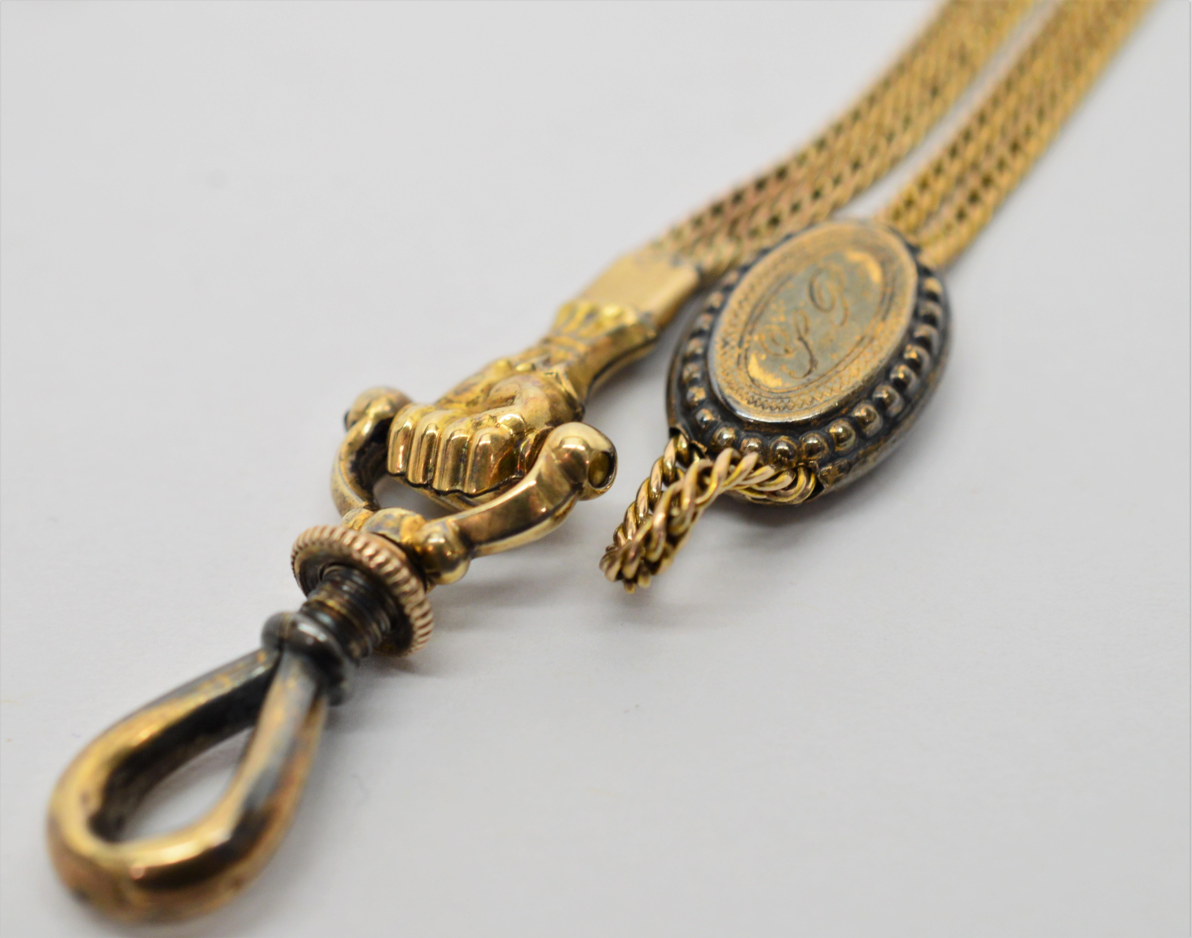 Ladies Antique Pocket Gold Watch Chain with Slide In Good Condition In Mount Kisco, NY