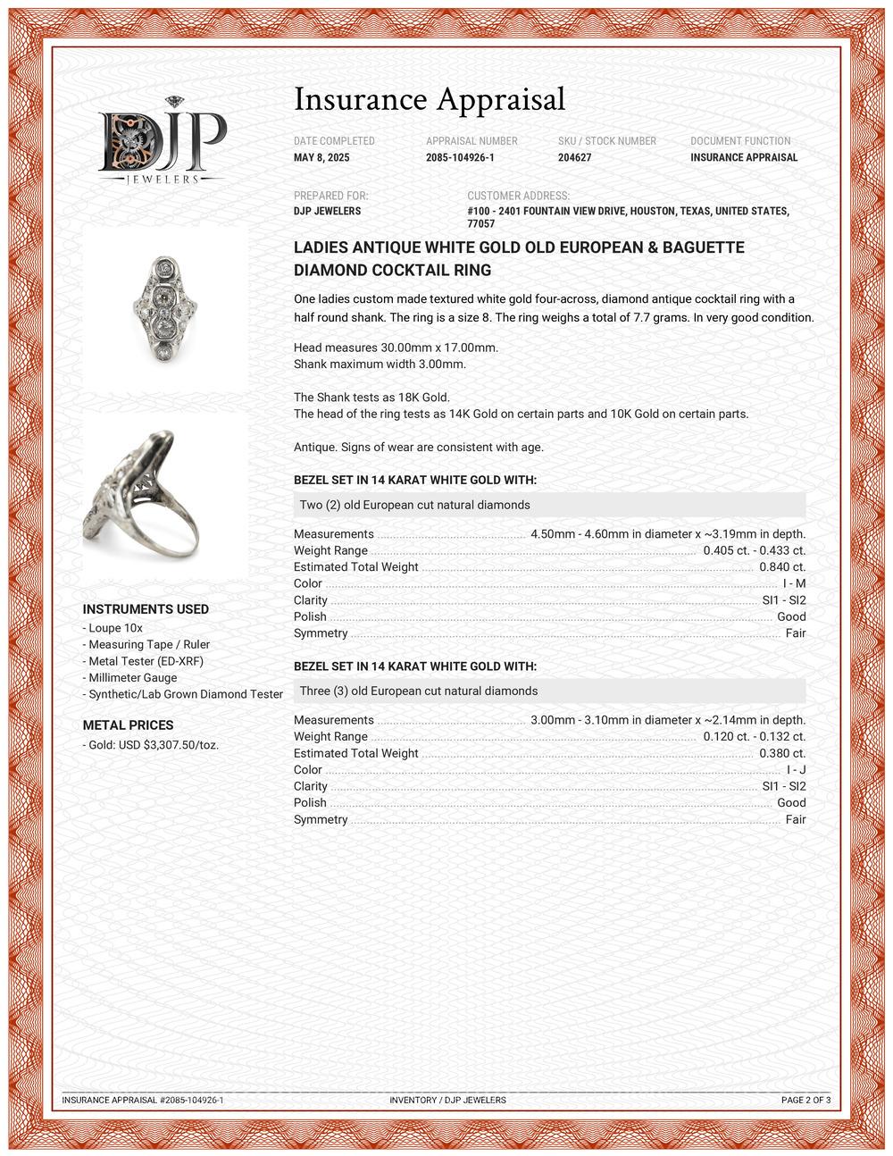Bague cocktail ancienne européenne et diamants baguettes en vente 3