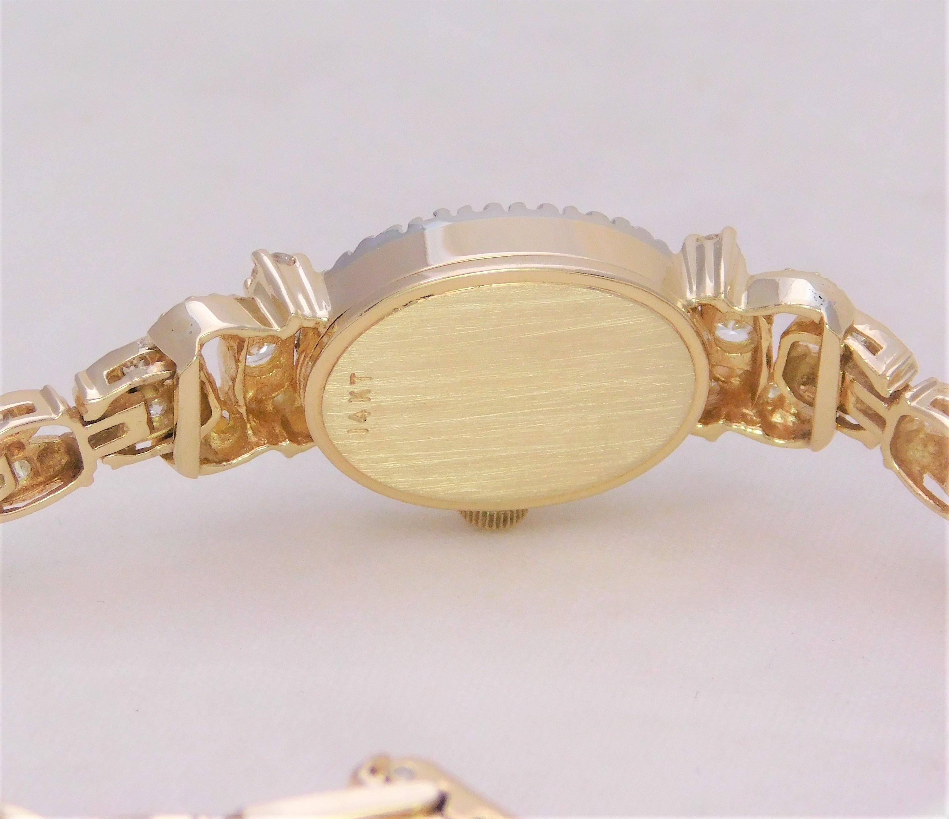 Round Cut Ladies  14 Karat Gold and Diamond Andre Cheval Wristwatch