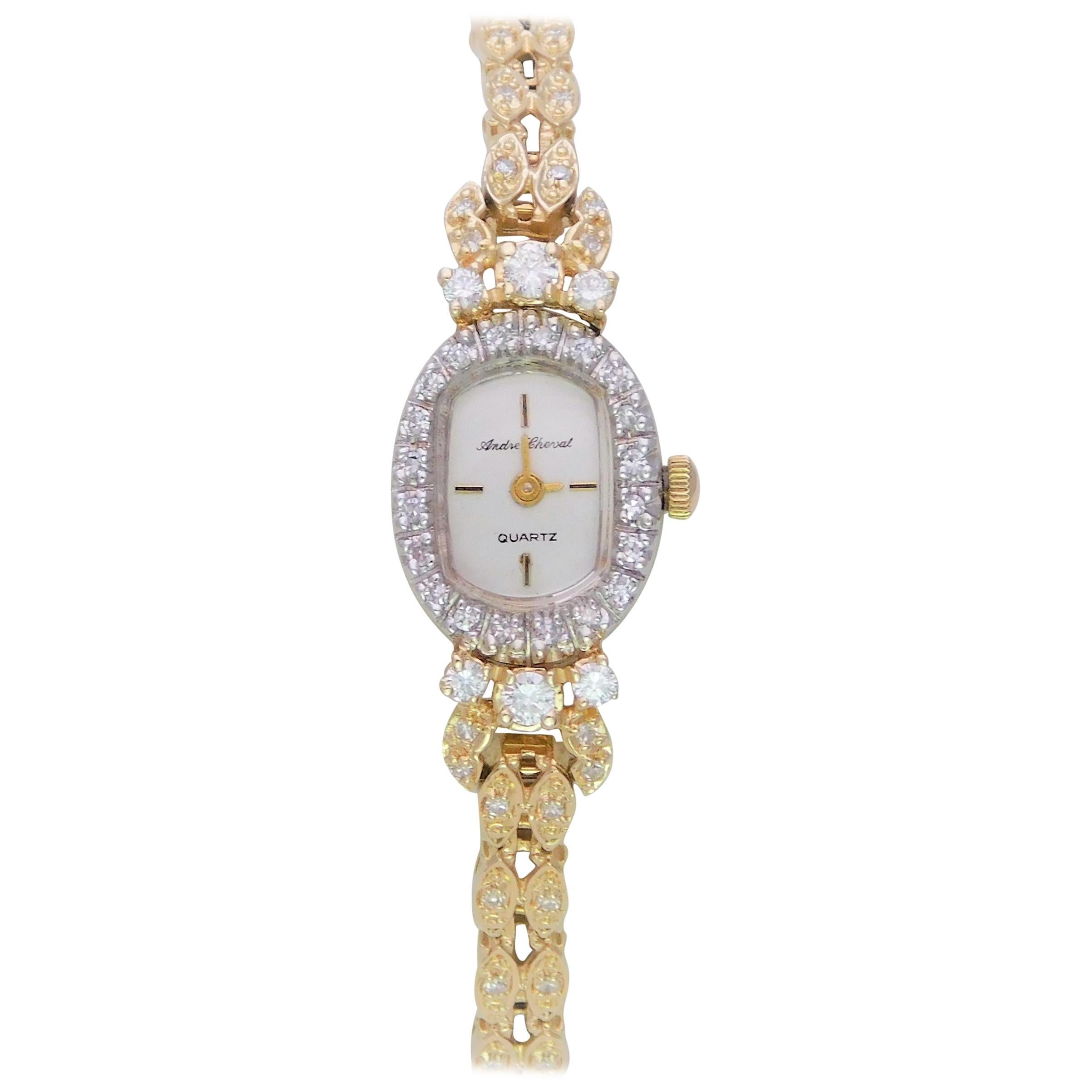Ladies  14 Karat Gold and Diamond Andre Cheval Wristwatch