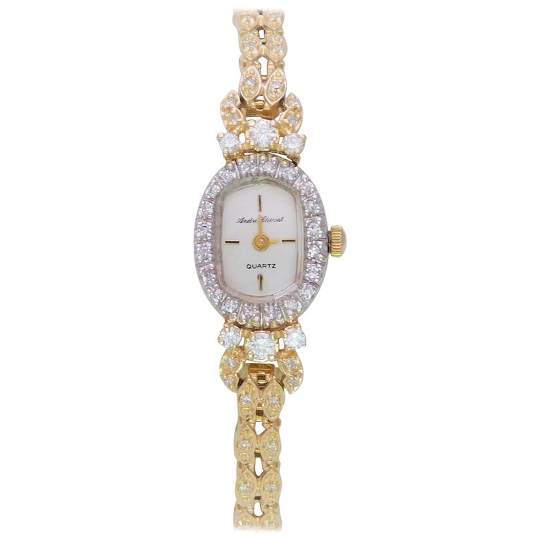 Ladies 14 Karat Gold and Diamond Andre Cheval Wristwatch at 1stDibs ...