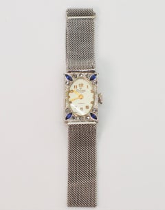 Ladies Art Deco Diamond Sapphire White Gold Wristwatch