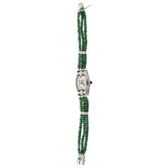 Ladies Art Deco Emerald, Diamond and White Gold Bulova Beaded Dress Watch