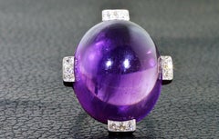 Ladies Art Deco Platinum and Diamond Ring Set with Cabochon Siberian Amethyst