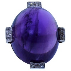 Damenring aus Platin und Diamant im Art déco-Stil mit sibirischem Amethyst im Cabochon-Schliff, Art déco-Stil