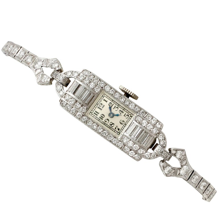 Ladies Art Deco Platinum Diamond Manual Wind Cocktail Wristwatch, 1930s ...