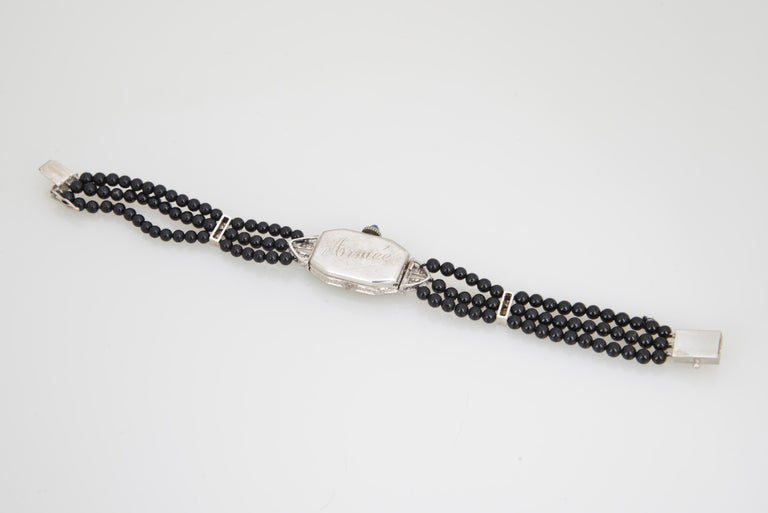 Ladies Art Deco Platinum Diamond Onyx Wrist Watch For Sale at 1stDibs