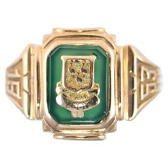 Vintage Unisex Art Deco Signet Ring in 10 Karat Solid Gold with Gold Inset from 1953
