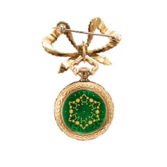 Ladies Art Nouveau Bucherer Lapel 18K Gold Enamel Bow PIN Vintage Pocket Watch