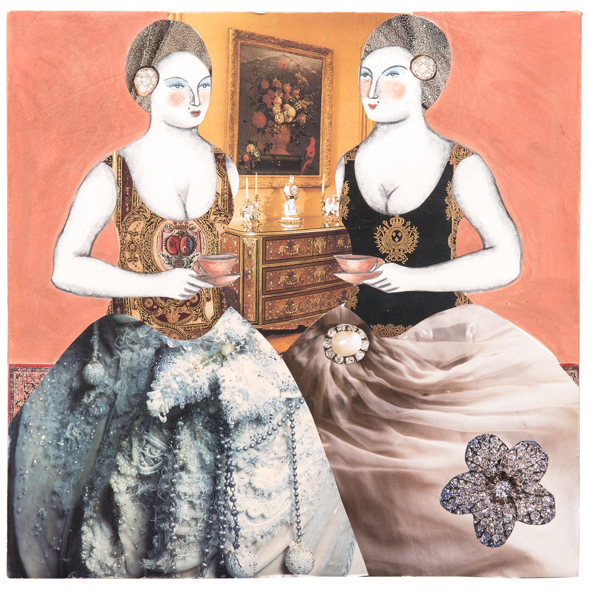 Mixed-Media-Kachel „Ladies at Tea“ von Pauline Hughes