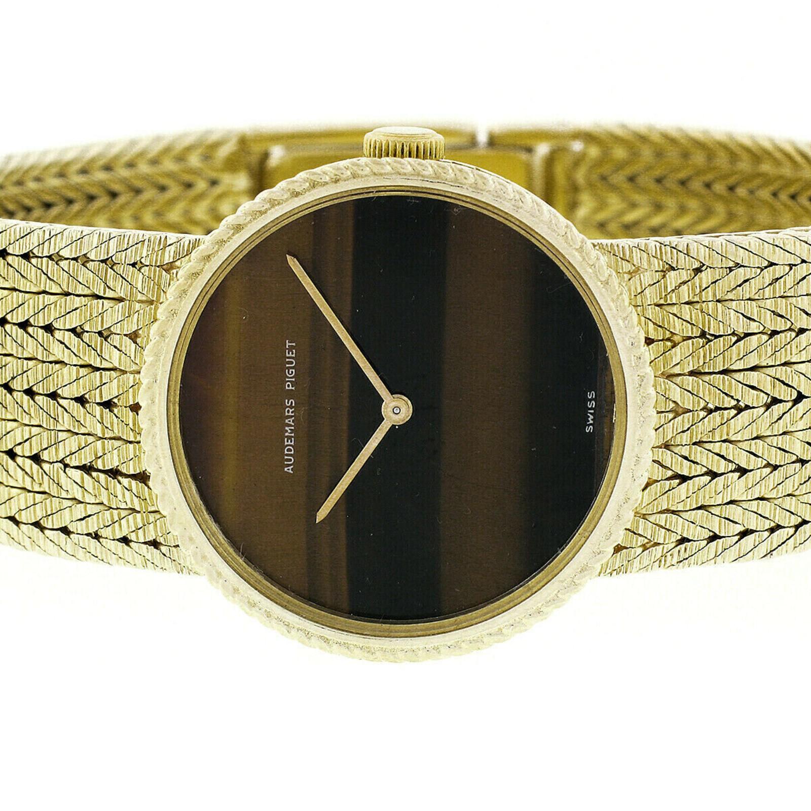 Round Cut Ladies' Audemars Piguet 18 Karat Gold Tiger's Eye and Mesh Bracelet Wristwatch