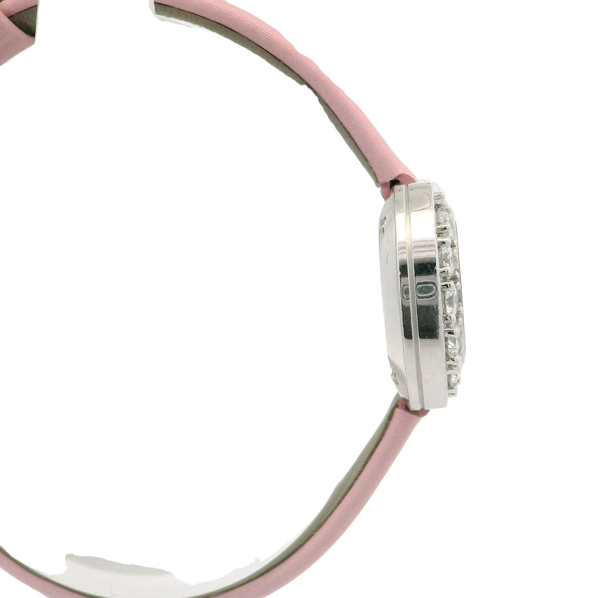 Round Cut Ladies Audemars Piguet 18k White Gold 21mm Diamond & Pink Sapphire Wrist Watch